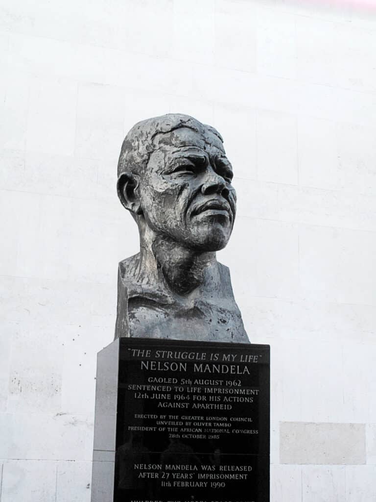 Ian Walters, bust of Nelson Mandela, installed at South Bank, London