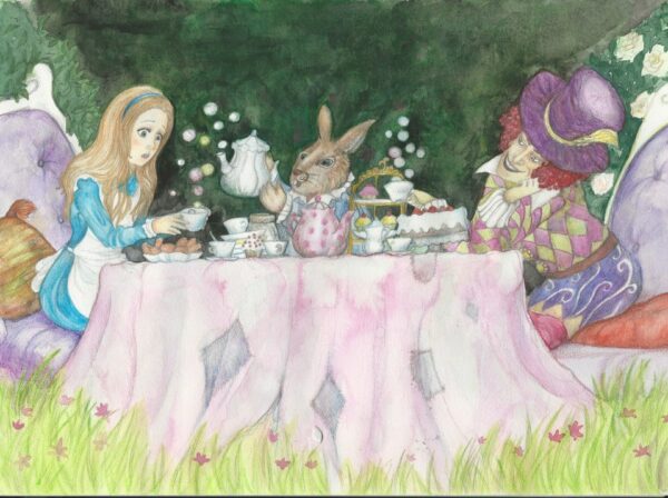Alice having tea