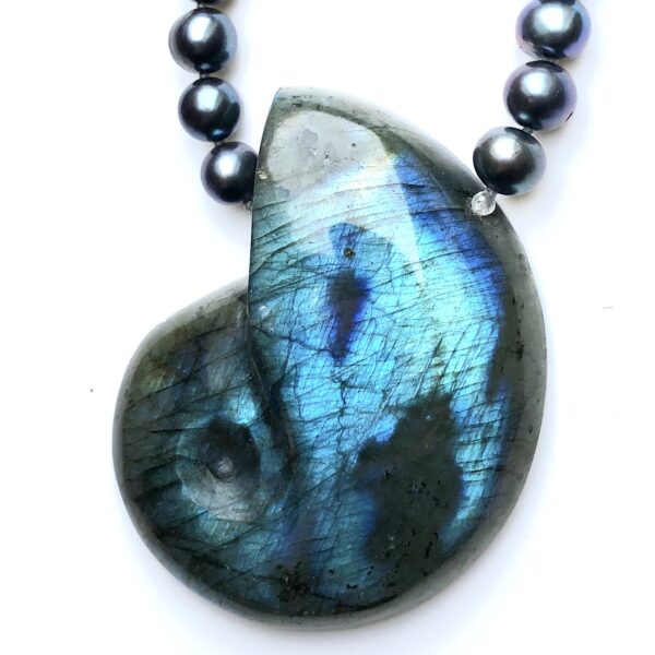 Carved Labradorite on Freshwater Pearls