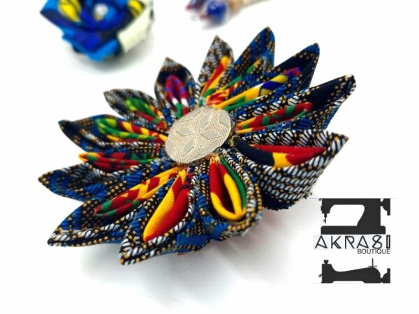 Scifunk flower with vintage button centre in ankara and kente print