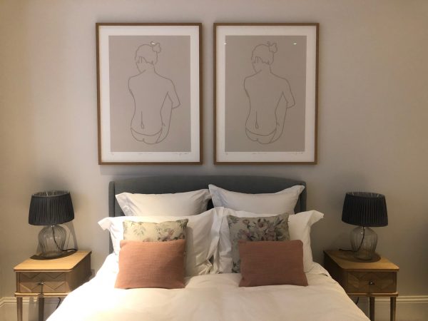 Lovely elegant prints sourced by Louisa Warfield Art Consultancy for a client's bedroom