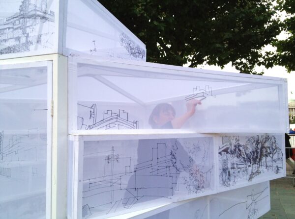 South Bank - Sally drawing in installation